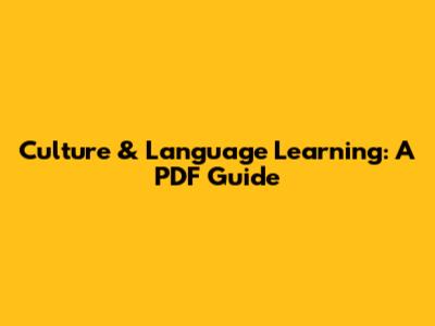 Culture & Language Learning: A PDF Guide