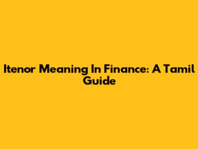 Itenor Meaning In Finance: A Tamil Guide