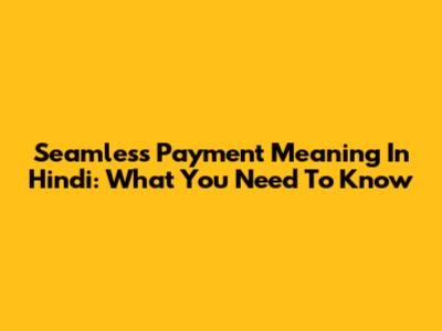 Seamless Payment Meaning In Hindi: What You Need To Know