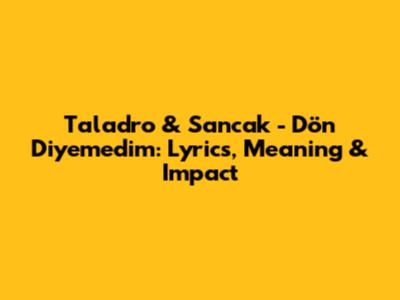Taladro & Sancak - Dön Diyemedim: Lyrics, Meaning & Impact